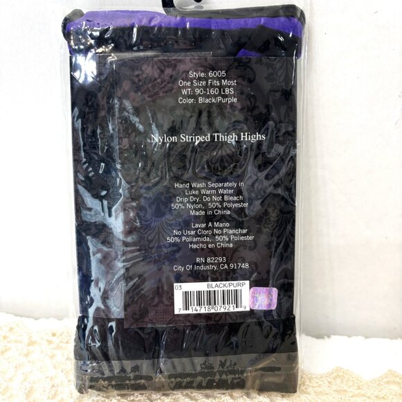 Leg Ave Purple & Blk Stripe Thigh Highs  NWT NOS One Size - Picture 3 of 6